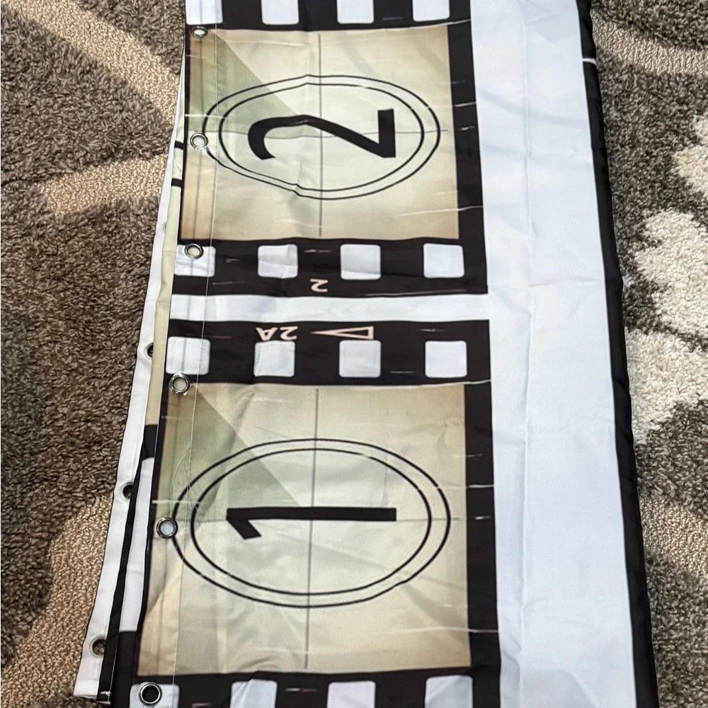 Movie Theater Shower Curtain + Hooks.  66” X 72”.